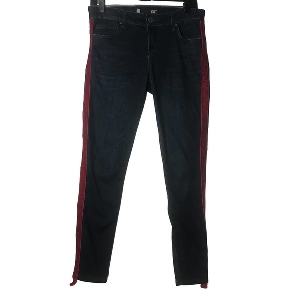 Kut Connie Medium Blue with Red Side Stripe Skinny Ankle Jeans Size 6 - Picture 11 of 16